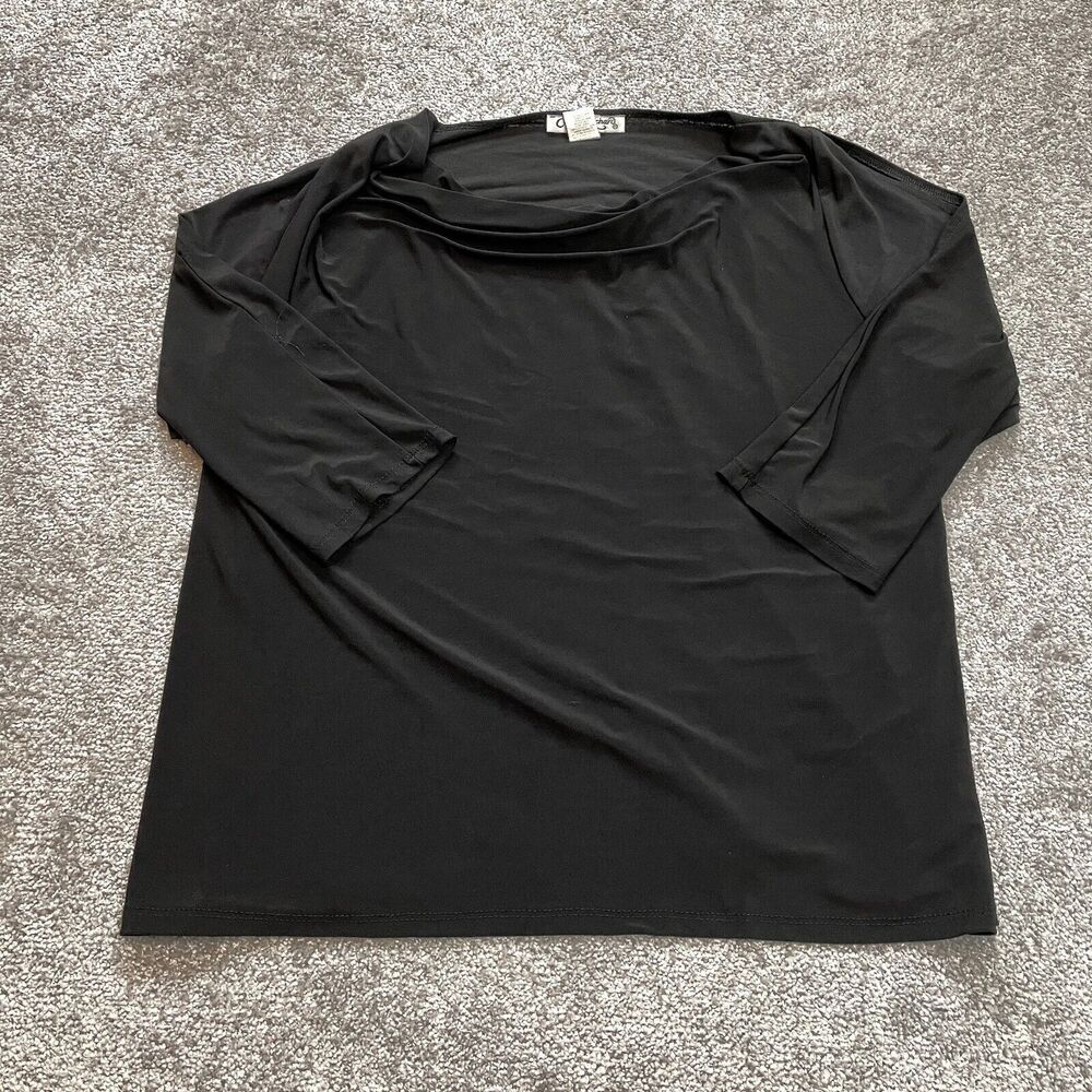 Claudia Richard Blouse Shirt Womens 1X Black Long sleeve Stretch Vintage Ladies